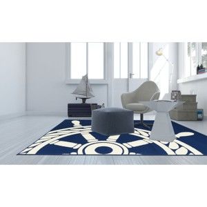 Tmavě modrý venkovní koberec Floorita Wheel, 133 x 190 cm