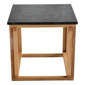 Černý žulový odkládací stolek s podnožím z dubového dřeva RGE Accent, šířka 50 cm