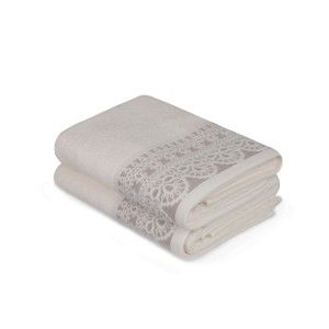 Sada dvou bílých ručníků s béžovým detailem Romantica, 90 x 50 cm