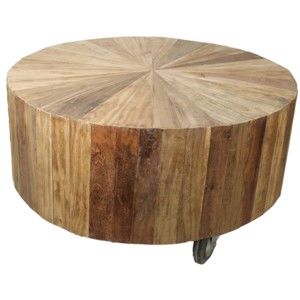 Konferenční stolek  z teakového dřeva na kolečkách HSM collection Sun, ⌀ 80 cm