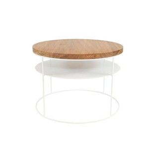 Bílý konferenční stolek s deskou z dubového dřeva take me HOME Nysa, ⌀ 60 cm