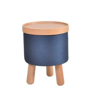 Modrá stolička s detaily z bukového dřeva a odnímatelnou deskou Garageeight Molde, ⌀ 35 cm