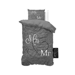 Šedé bavlněné povlečení Sleeptime Mr&Mrs, 140 x 200 cm