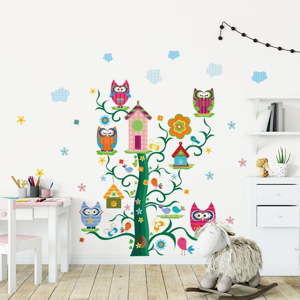 Sada dětských samolepek na zeď Ambiance Owls and their Magic Tree