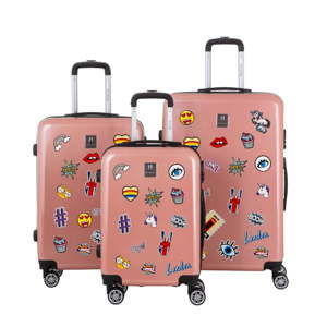 Sada 3 starorůžových cestovních kufrů se sadou nálepek Berenice Stickers