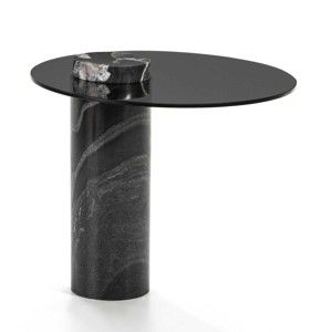 Černý mramorový odkládací stolek se skleněnou deskou Thai Natura, ∅ 51 cm