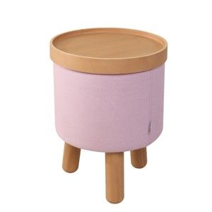 Růžová stolička s detaily z bukového dřeva a odnímatelnou deskou Garageeight Molde, ⌀ 35 cm