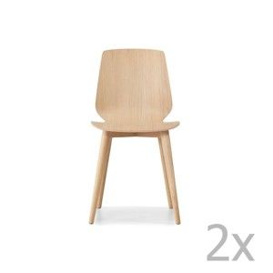 Sada 2 světle hnědých jídelních židlí s nohami z masivního dubového dřeva WOOD AND VISION Cut