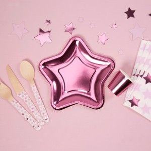 Sada 8 malých papírových talířů ve tvaru hvězdy Neviti Foil Star Pink