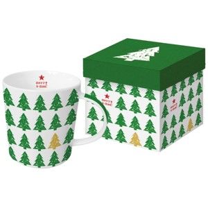 Hrnek z kostního porcelánu s vánočním motivem v dárkovém balení PPD Scandic Tree Green, 350 ml