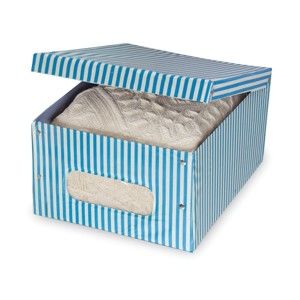 Modrý úložný box Domopak Stripe, délka 50 cm