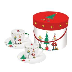 Sada 2 šálků z kostního porcelánu na espresso s vánočním motivem v dárkovém balení PPD Holy Christmas, 100 ml