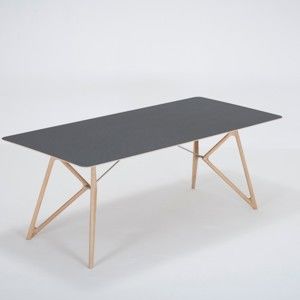 Jídelní stůl z masivního dubového dřeva s černou deskou Gazzda Tink, 200 x 90 cm