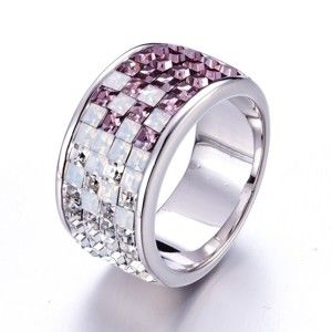Prsten s bílými a fialovými krystaly Swarovski Elements Crystals Ron, vel. 6