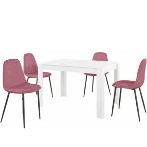 Set bílého jídelního stolu a 4 růžových jídelních židlí Støraa Lori Lamar