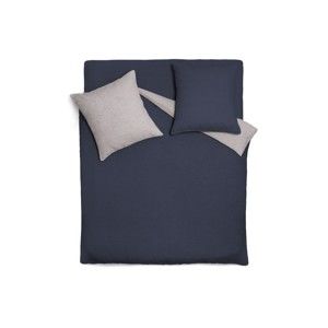 Modro-šedý oboustranný lněný přehoz na postel s 2 čtvercovými povlaky na polštáře Maison Carezza Lilly, 220 x 240 cm