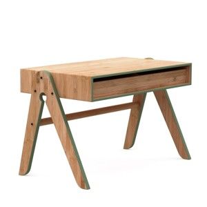 Dětský psací stůl z bambusu Moso s zelenými detaily We Do Wood Geo's