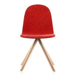 Červená židle s přírodními nohami Iker Mannequin Stripe