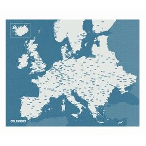 Modrá nástěnná mapa Evropy Palomar Pin World, 100 x 80 cm