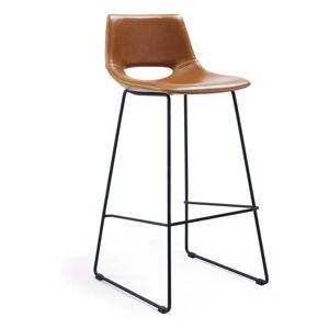 Koňakově hnědé barové židle z imitace kůže v sadě 2 ks (výška sedáku 76 cm) Zahara – Kave Home