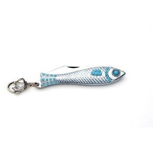 Český nožík rybička ve stříbrné barvě s krystalem a karabinkou v designu od Alexandry Dětinské