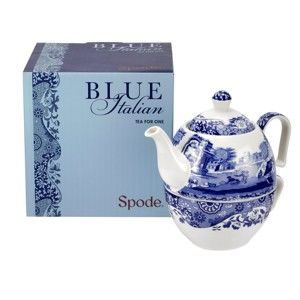 Bílomodrá porcelánová konvička s hrnečkem na čaj Spode Blue Italian, 450 ml