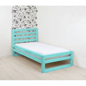 Tyrkysově modrá dřevěná jednolůžková postel Benlemi DeLuxe, 200 x 90 cm