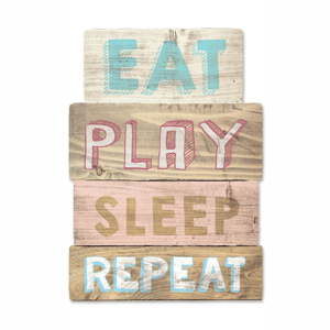 Dřevěná nástěnná dekorace Tanuki Play Eat Sleep Repeat