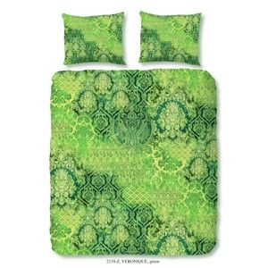 Zelené povlečení na dvoulůžko z bavlněného saténu Muller Textiels Laguna, 200 x 200 cm