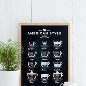 Černý plakát Follygraph American Style Coffee, 21 x 30 cm