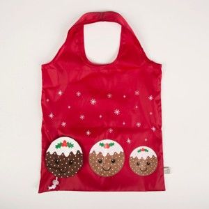 Červená nákupní taška s vánočním motivem Sass & Belle Pudding