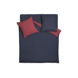 Modro-červený oboustranný lněný přehoz na postel s 2 čtvercovými povlaky na polštáře Maison Carezza Lilly, 240 x 260 cm