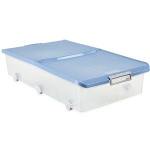 Průhledný úložný box pod postel na kolečkách s modrým víkem Ta-Tay Storage Box