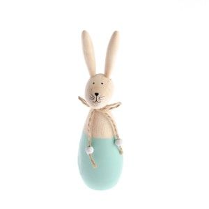 Dřevěná dekorace s detailem v modré barvě Dakls Happy Easter Hare, výška 48 cm