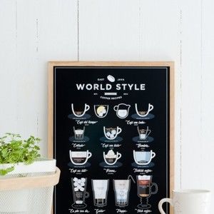 Černý plakát Follygraph World Style Coffee, 30 x 40 cm