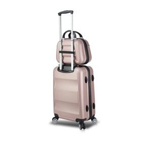 Sada růžového cestovního kufru na kolečkách s USB portem a příručního kufříku My Valice LASSO MU & Cabin