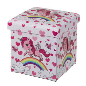 Růžový dětský puf s úložným prostorem Unimasa Unicorn