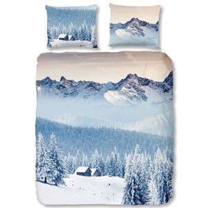 Modré povlečení z bavlny na jednolůžko Good Morning Mountains, 140 x 200 cm