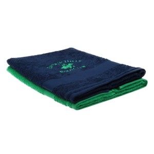 Sada tmavě modrého a zeleného ručníku Beverly Hills Polo Club Tommy Orj, 50 x 100 cm