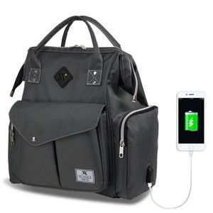 Antracitový batoh pro maminky s USB portem My Valice HAPPY MOM Baby Care Backpack