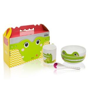 Dětský snídaňový set z kostního porcelánu Silly Design Happy Crocodile
