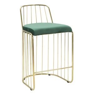 Smaragdově zelená barová židle s konstrukcí ve zlaté barvě Mauro Ferretti Cage
