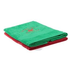 Sada zeleného a červeného ručníku Beverly Hills Polo Club Tommy Orj, 50 x 100 cm