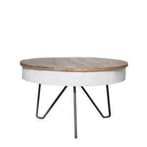 Bílý konferenční stolek s deskou z mangového dřeva LABEL51 Saria