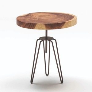 Dřevěný odkládací stolek s kovovým podnožím Thai Natura, ∅ 48 cm