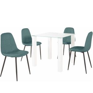Sada jídelního stolu a 4 tyrkysových židlí Støraa Dante, délka stolu 80 cm