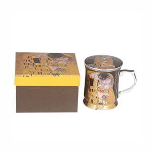 Porcelánový hrnek s víčkem a sítkem HOME ELEMENTS Klimt Nuit, 400 ml