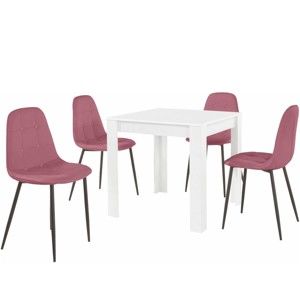 Set bílého jídelního stolu a 4 růžových jídelních židlí Støraa Lori Lamar Duro