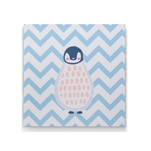Nástěnný dřevěný obraz s motivem tučňáků KICOTI Blue, 40 x 40 cm