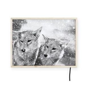 Světelná nástěnná dekorace s motivy vlků Surdic, 40 x 30 cm